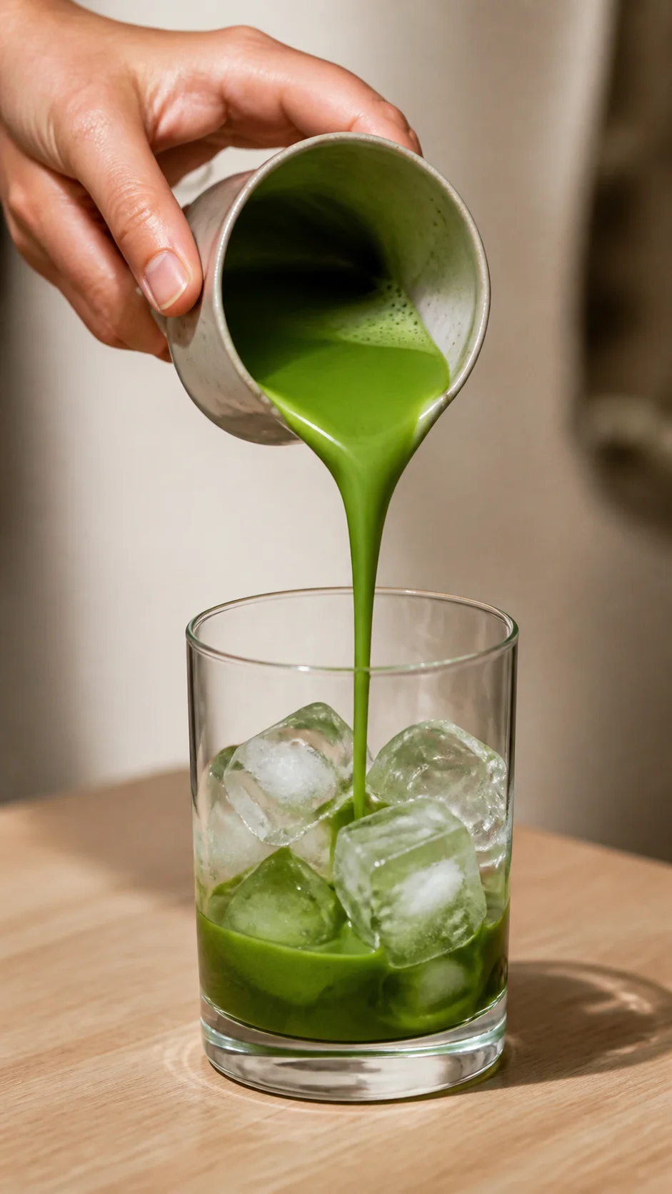 Matcha being poured into a glass